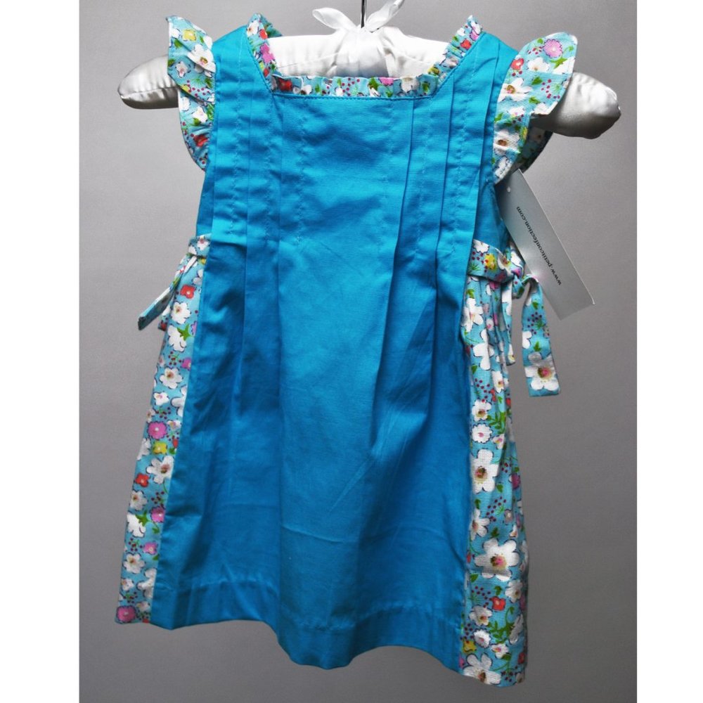 Petit Confection: Turquoise Aqua Babydoll Bib Floral Dress Girls Size 12 Months